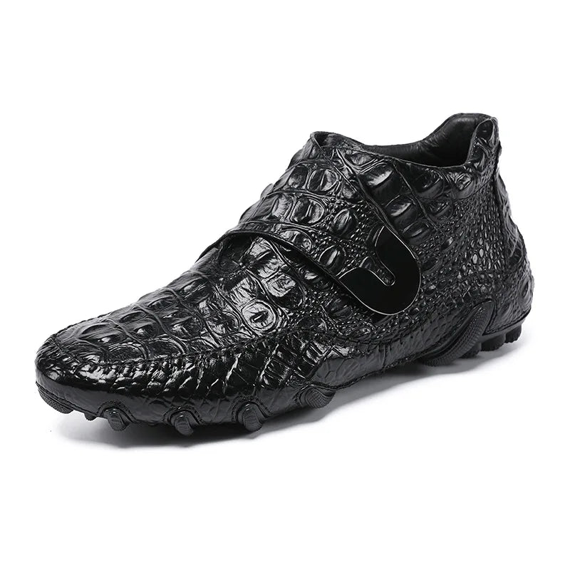 Famous Luxury Ankle Boots Mens Shoes Genuine Leather Shoes Loafer Cow Leather Crocodile Pattern Hasp Casual Shoes