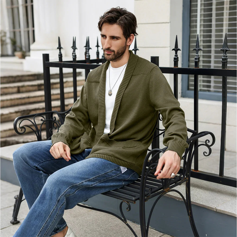 Men's Sweater Cardigan Spring Casual Classic V-neck Solid Color Cardigan Knit Soft Sweater Fashion Male Tops US Size