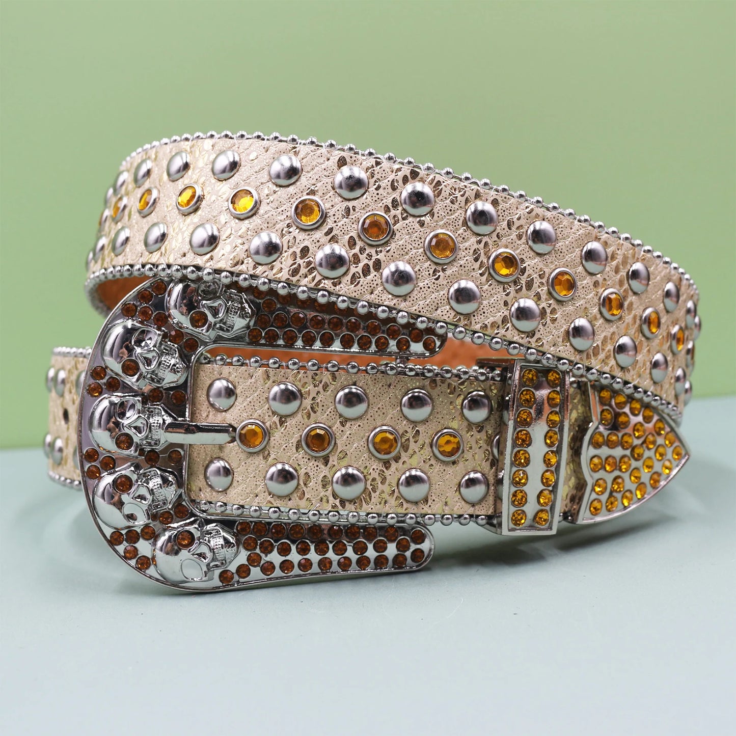 Punk Skull Leopard Rhinestones Belt Diamond Bling Men Western Cowgirl Cowboy Luxury Strap Studded Belts