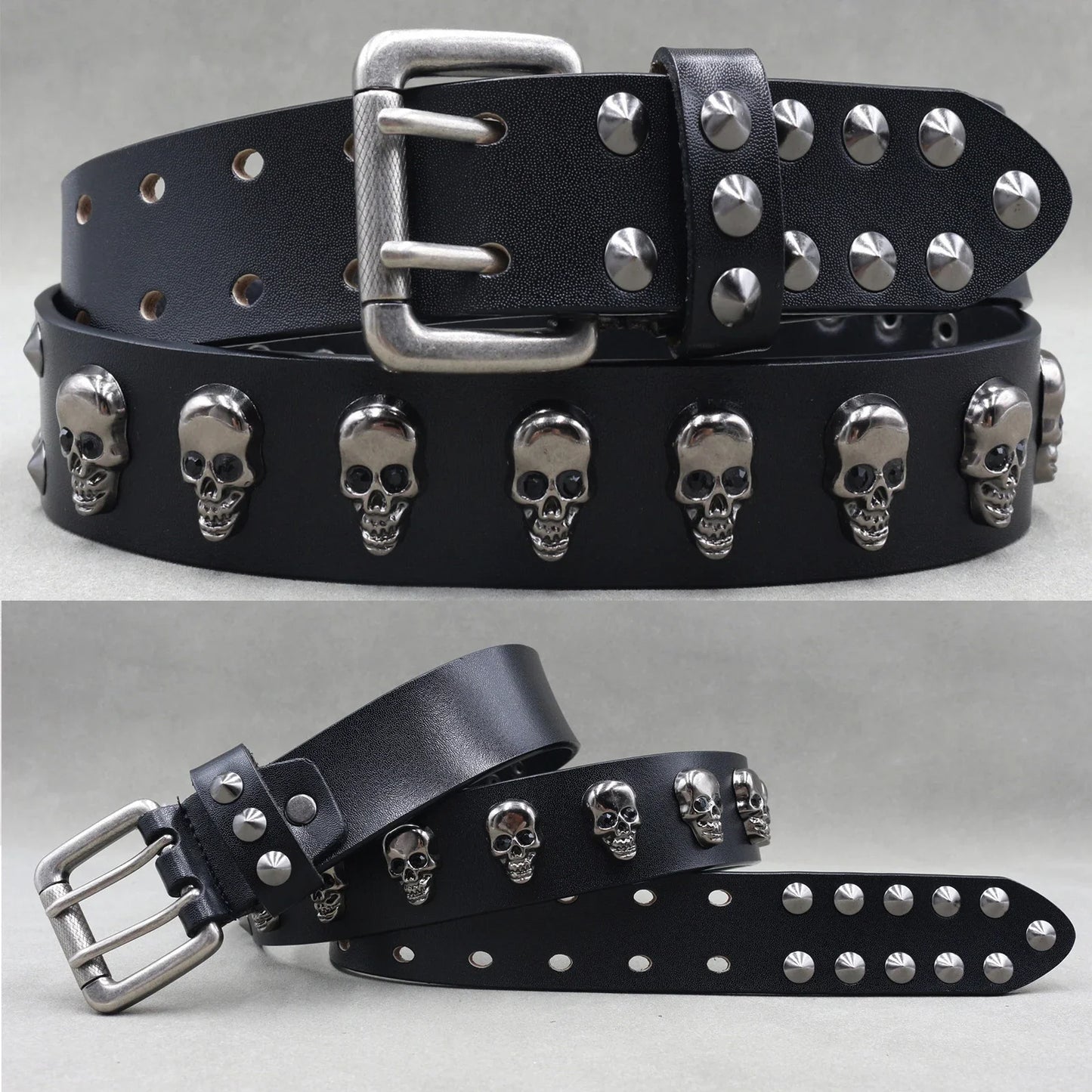 Designer Brand Belt Men Rivet Real Leather Pin Belt Male Black Rock Genuine Leather Cowhide Luxury Punk Belt Jeans
