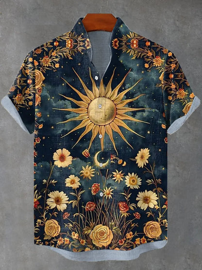 2025 Vintage African Style Men's Retro Ethnic Tribal Short Sleeve Shirt Tops Fashion Casual Vacation Streetwear Men's Shirt