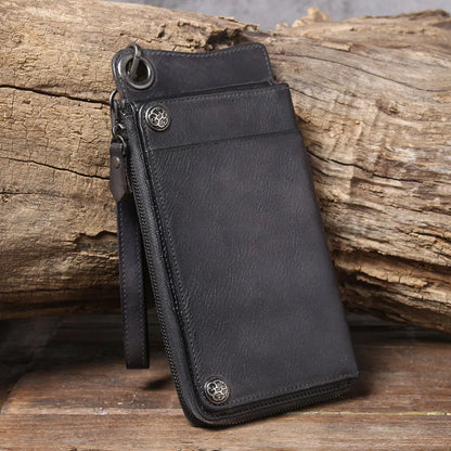 S.WORKER Full Grain Leather Long Wallet Men's Clutch Bag Genuine Leather Classic Purse Card Holder For Men