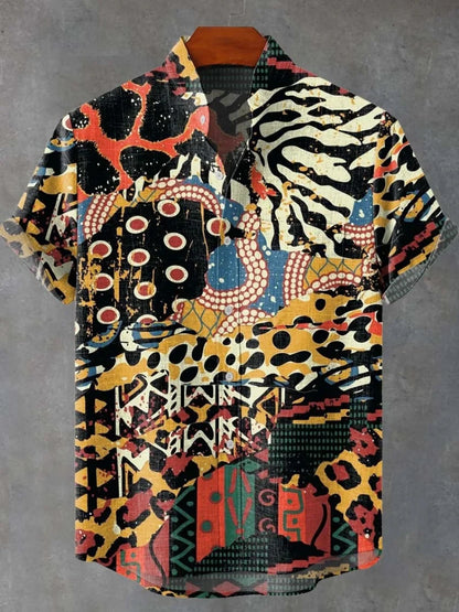 Men's Linen Short Sleeve Shirt 3D Octopus Print Floral Text Beach Party Sportswear High Quality Clothing