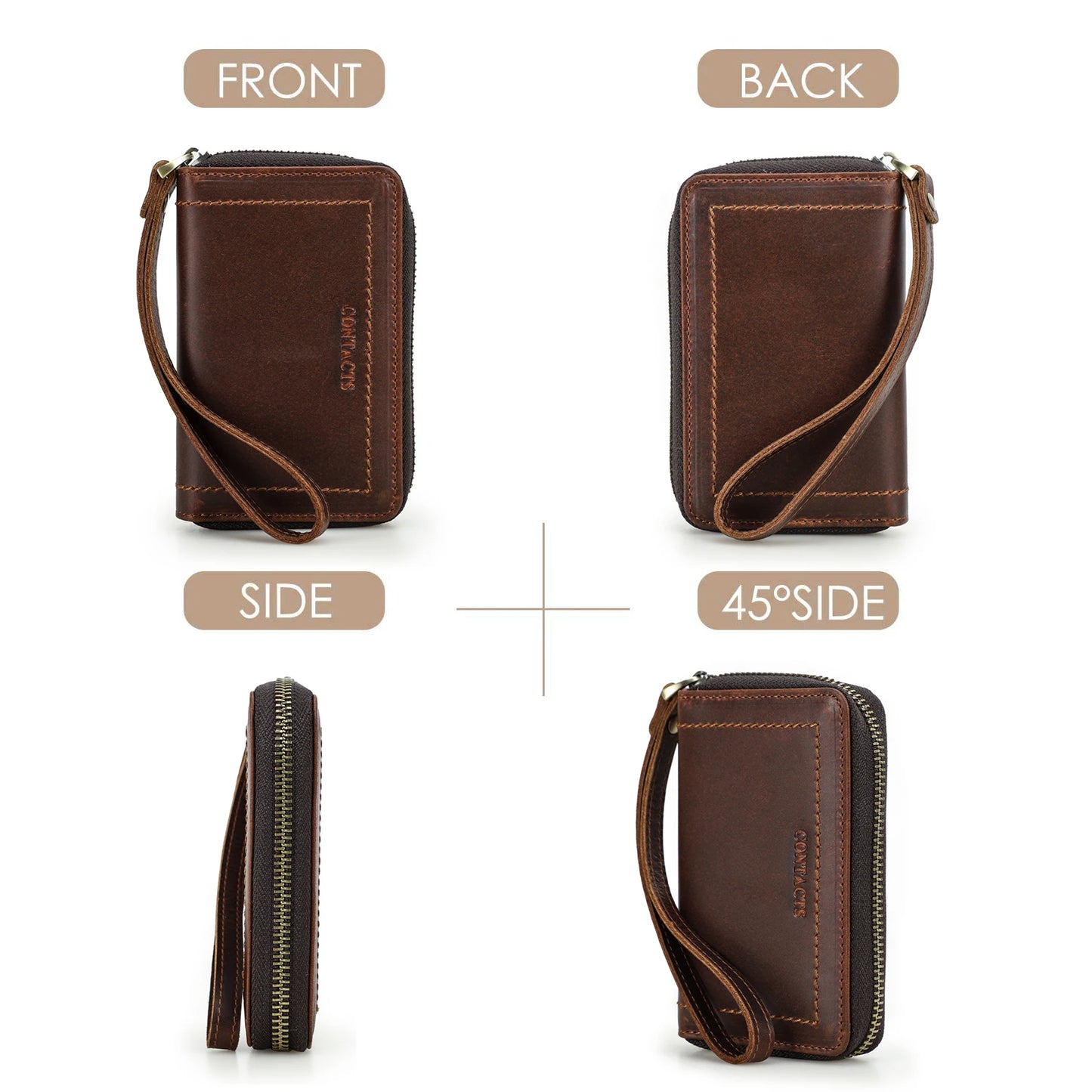 CONTACT'S Genuine Leather Key Wallets Key Chain Holder Full Grain Leather AirTag Slot Male Mini Wallets Key Pouch Card Holders