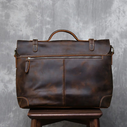 Retro Crazy Horse Leather Commuter Handbag Top Layer Cowhide Old Postman Bag British Style Leather Diagonal Shoulder Bag Male