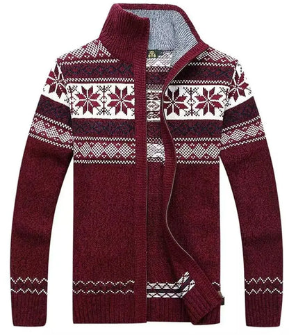 Men's Long Sleeve Zip Up Patterned Knit Cardigan Nordic Style Colorful Sweater Coat Ideal for Cold Winter Days Casual Wear