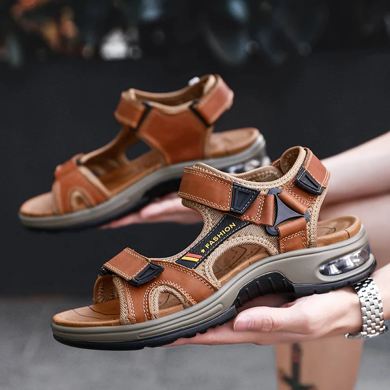 Brand Summer Men's Sandals Genuine Leather Men Slippers Gladiator Men Beach Sandals Soft Comfortable Outdoors Wading Shoes 38-46