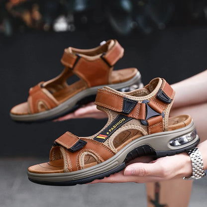 Brand Summer Men's Sandals Genuine Leather Men Slippers Gladiator Men Beach Sandals Soft Comfortable Outdoors Wading Shoes 38-46