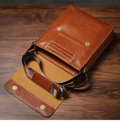 NUKA Men's Genuine Leather Shoulder Bag Retro Flap Crossbody Bags Casual Trend Satchel High Quality Luxury Cowhide Messenger Bag