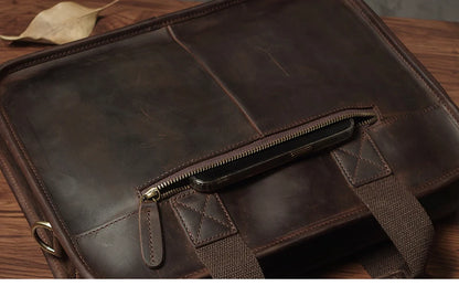 NUKA Retro Natural Cowhide Handbag Men's Real Leather Executive Briefcase Luxury Business Shoulder Bag Daily File Messenger Bags