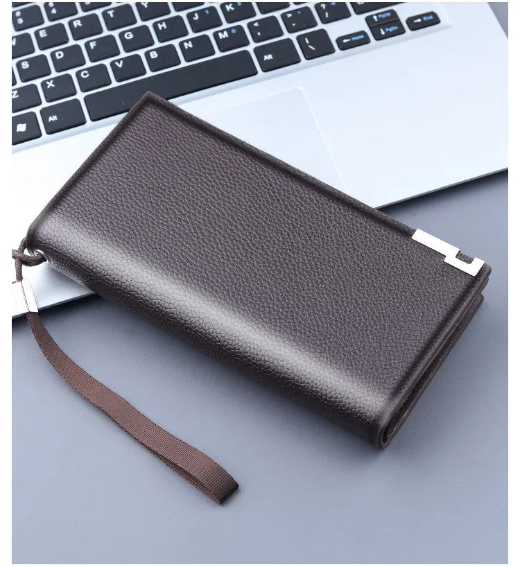 Long Clutch Men PU Material Zipper Hasp Cell Phone Bag Card Holder Coin Pocket Large Capacity Multifunctional Handbag Business