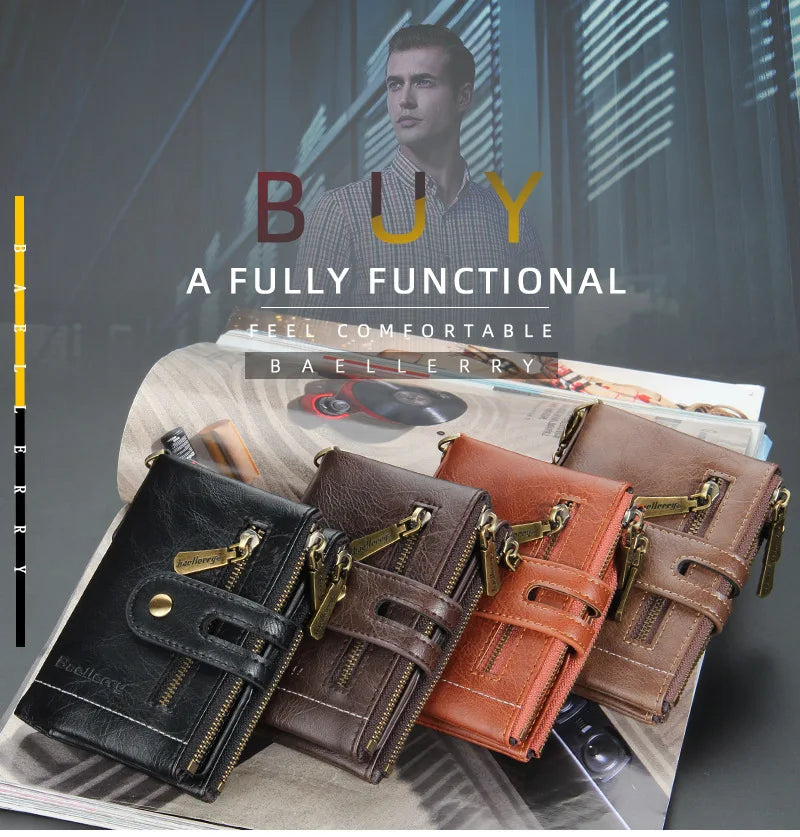 New Men Wallets Name Engraving 11 Card Holders Men Short Purse Double Zipper Coin Pocket High Quality Male Purse Cartera