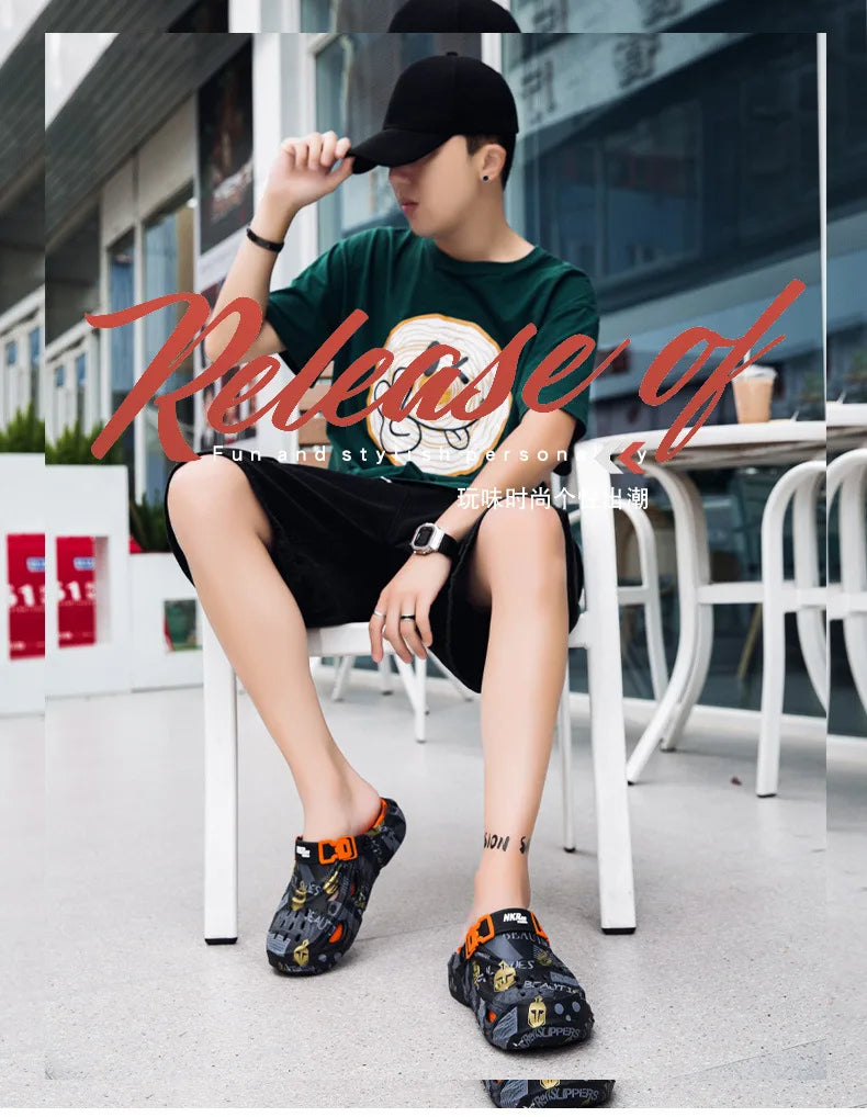 Men's Sports Sandals Summer Eva Light Soft Comfortable Men's Beach Sandals Fashion Platform Buckle Slip-on Graffiti Slippers