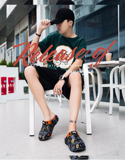 Men's Sports Sandals Summer Eva Light Soft Comfortable Men's Beach Sandals Fashion Platform Buckle Slip-on Graffiti Slippers