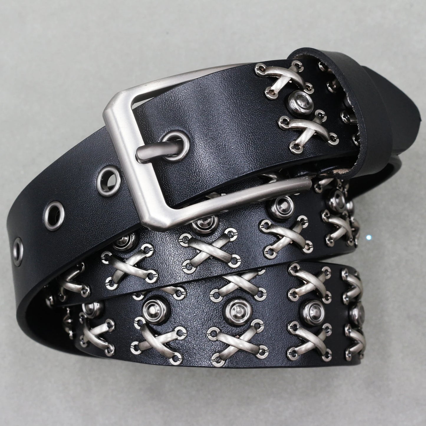 NEW Metal Rivet Cowboy Belt Genuine Leather Cowskin Men Belt Punk Rivet Jeans Belts For WOMEN Ceinture Homme Cinturones Hombre