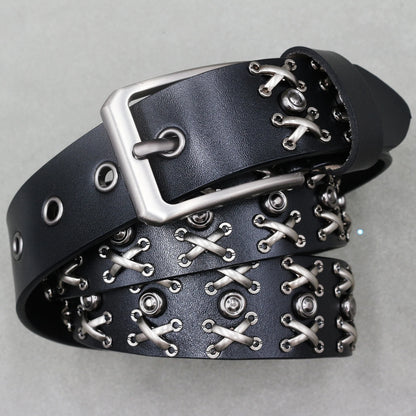 Metal Rivet Cowboy Belt Genuine Leather Cowskin Men Belt Punk Rivet Jeans Belts For Men Ceinture Homme Cinturones Hombre