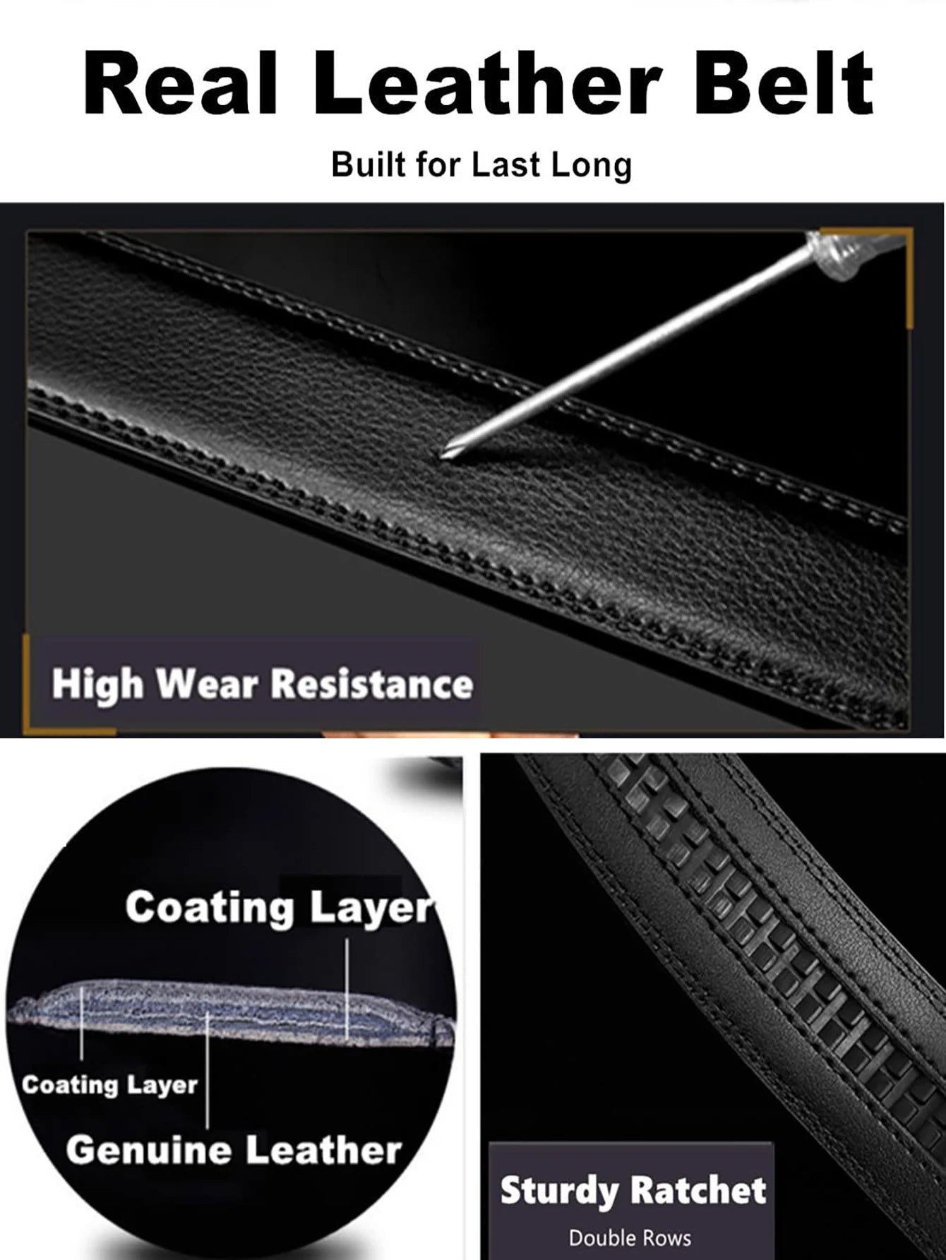Men's Genuine Leather Belt Adjustable Automatic Buckle Belt Black/Brown Ratchet Belt High-Quality Business Casual Belt for Men