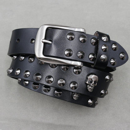 Metal Rivet Cowboy Belt Genuine Leather Cowskin Men Belt Punk Rivet Jeans Belts For Men Ceinture Homme Cinturones Hombre