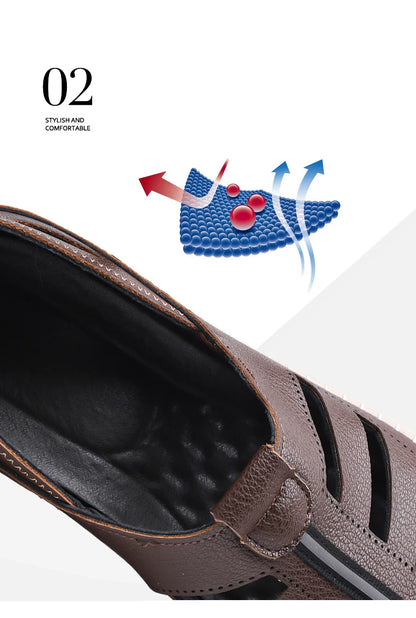 Outdoor Men Summer Sandals Breathable Hollow Leisure Anti Slip Leather Beach Shoes Fashionable Man Comfortable Hole Shoes