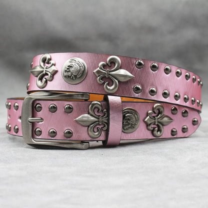 Y2K Leather Rivet Belt Golden Cross  Fashion Women's Studded Belts High Quality Female Leather Rock Women Strap For Jeans