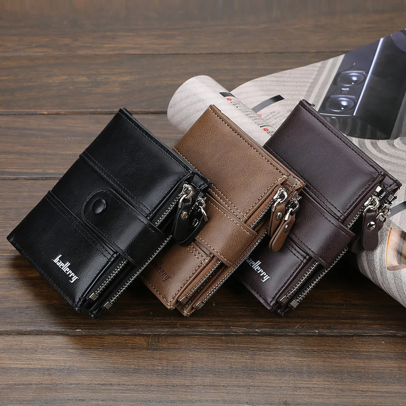 New  Men Wallets Fashion Short Desigh Zipper Card Holder Men Leather Purse Solid Coin Pocket High Quality Male Purse