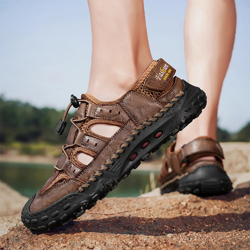 Anti-collision Toe Mens Soft Sole Summer Flats Sandals New Slippers Breathable Beach Shoes Outdoor Casual Shoe Large Size 38-48