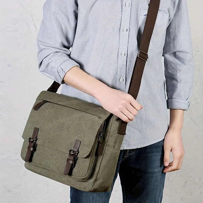Retro Canvas Messenger Bag for Men, Large Sling Bag, Casual Crossbody Bag for Hanging Out Daily Commute, School Bag College Bags