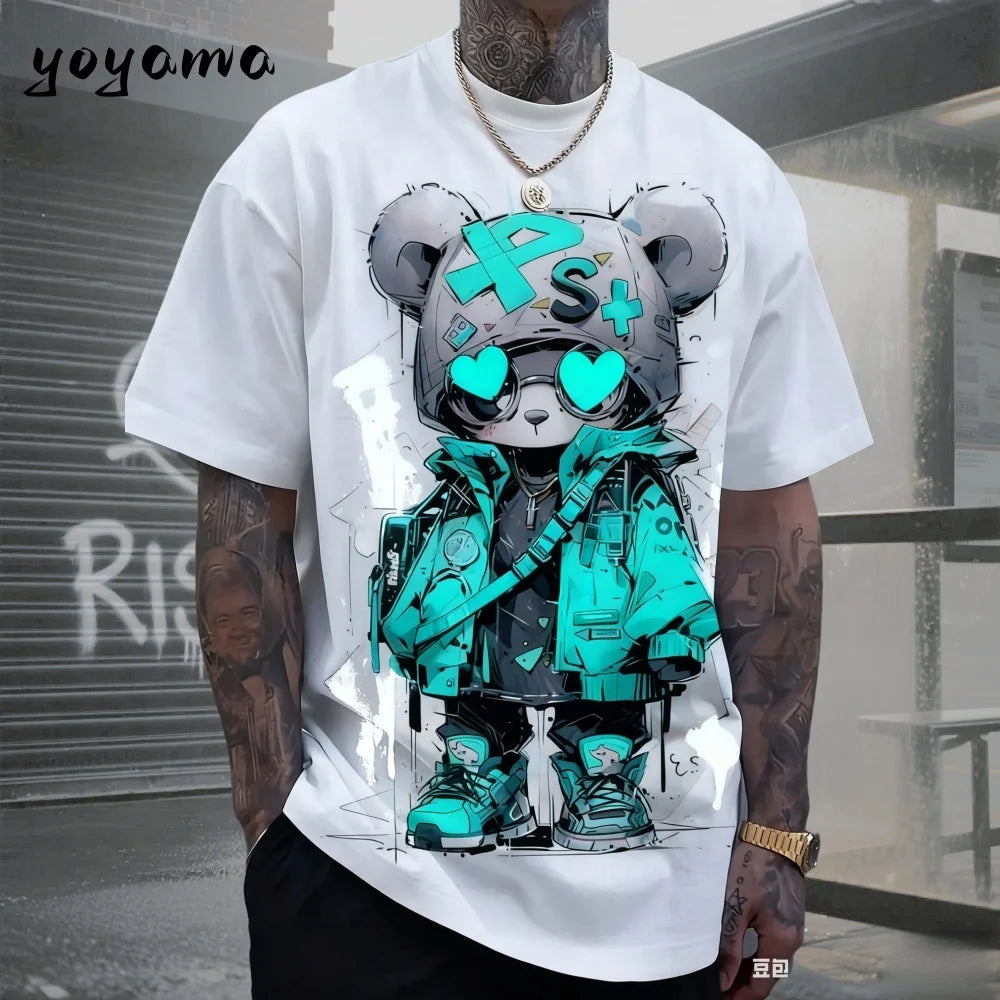 Men's T-Shirts Hip Hop Bear Pattern 3D Print Men's Clothing Summer New Streetwear Oversized Unisex T-Shirt Harajuku Men Clothes