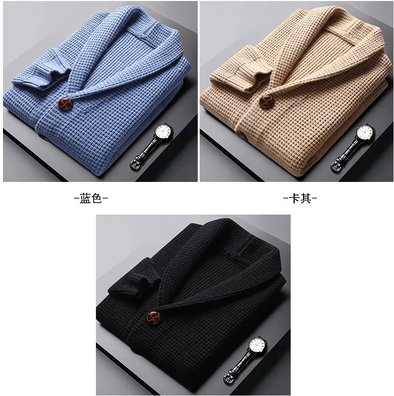Men's Casual Knitted Open Cardigan Pockets Sweater Loose Korean Style V-Neck Autumn Fashion Light Maturity Spring Fall Outerwear