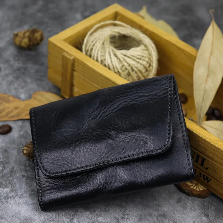 New Simple Men Wallets High Quality Genuine Cow Leather Coin Pocket Retro Handmade Male Purses Card Holder Men's Money Clips