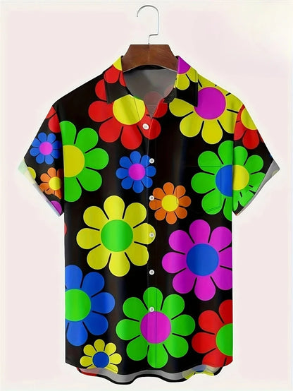 Floral Shirts Men's Hawaii Holiday Party Blouse 2025 Lapel Beach Shirt Flower Camisas Short-sleeved Womens Clothes