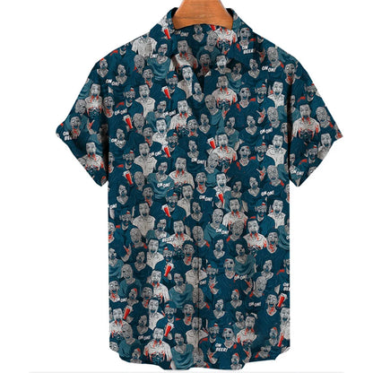 Summer New Retro Men's Shirt Devil Horror Skull Short Sleeve Shirt Collar 3D Printing