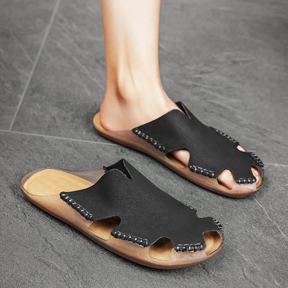 New Quality Leather Non-Slip Slippers Men Beach Sandals Comfortable Summer Shoes Men Slippers Classics Men Flip Flops Big Size