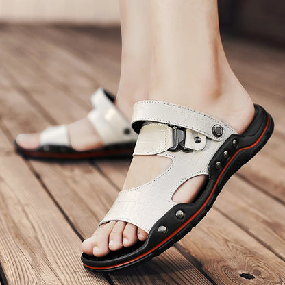 Simple Mens Sandals Casual Leather Solid Color Summer Outdoor Shoe Comfy Casual Open Toe Sandals Soft Beach Flat Designer Sandal