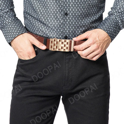 2023 Men Belt Metal Luxury Brand Automatic Buckle Plaid Genuine Leather Belts for Men Waist Strap Black Male