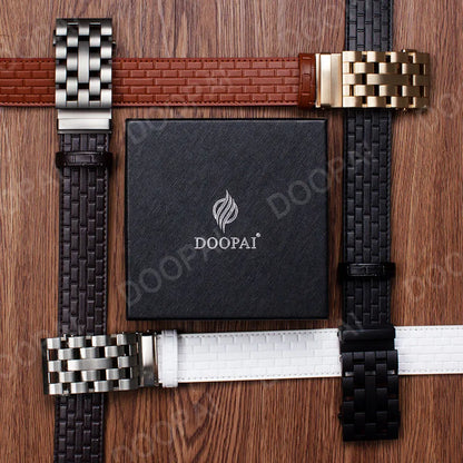 2023 Men Belt Metal Luxury Brand Automatic Buckle Plaid Genuine Leather Belts for Men Waist Strap Black Male