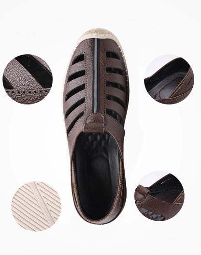 Outdoor Men Summer Sandals Breathable Hollow Leisure Anti Slip Leather Beach Shoes Fashionable Man Comfortable Hole Shoes