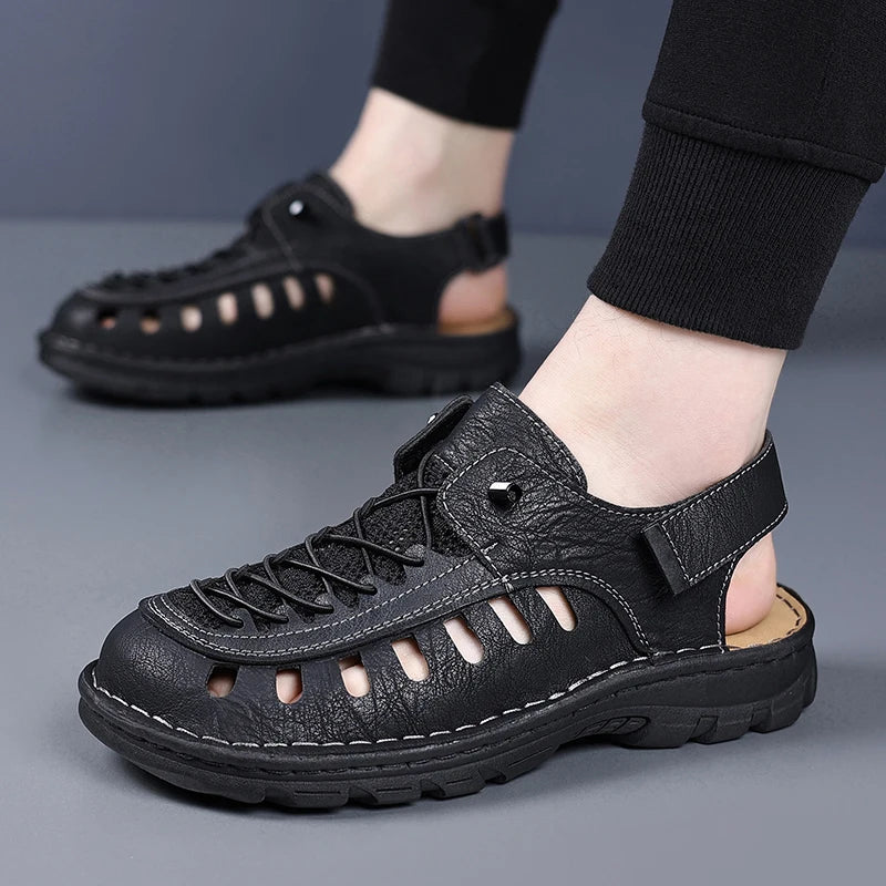 New Summer Men's Leather Sandals Casual Outdoor Beach Shoes Comfortable Male Hollow Out Footwear Leisure Walk Sandaly Sandalias