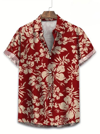 Floral Shirts Men's Hawaii Holiday Party Blouse 2025 Lapel Beach Shirt Flower Camisas Short-sleeved Womens Clothes