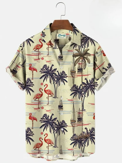 Hawaiian Men's Print Short  Sleeve Shirt Beach Coconut Tree Fashion Lapel Top 2025 New for Men Floral Clothes