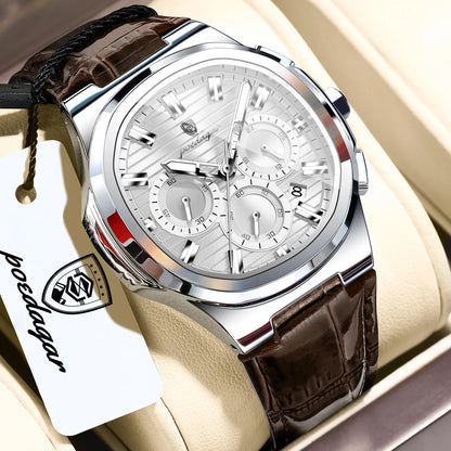 POEDAGAR Top Business Man Wristwatch Date Chronograph Waterproof Luminous Luxury Men Watch Leather Quartz Men's Watches Male+Box
