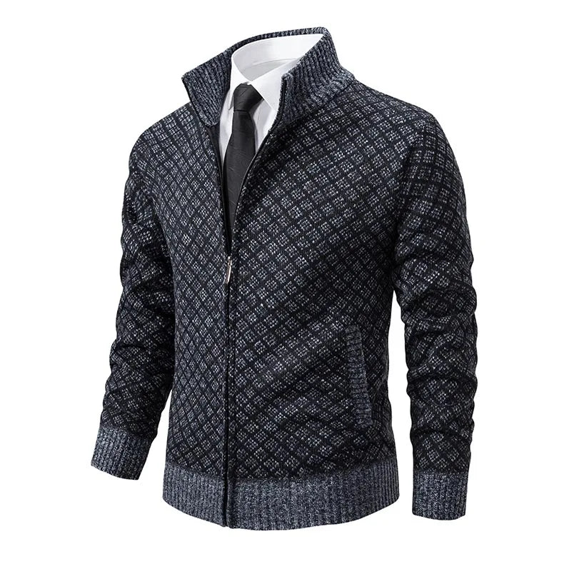 Men's Knitted Cardigan Coat Korean Slim Fit Trendy Sweater Autumn Winter Zip Up Mens Fleece Lined Top Clothing
