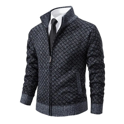 Men's Knitted Cardigan Coat Korean Slim Fit Trendy Sweater Autumn Winter Zip Up Mens Fleece Lined Top Clothing