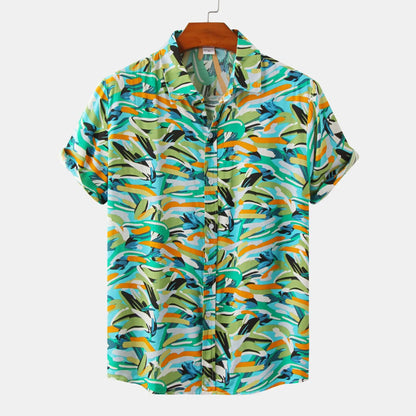 Hawaiian Summer Men's Casual Shirt Social Beach Style Short Sleeve Large Flower Print Chinese Resort Retro Loose Shirt