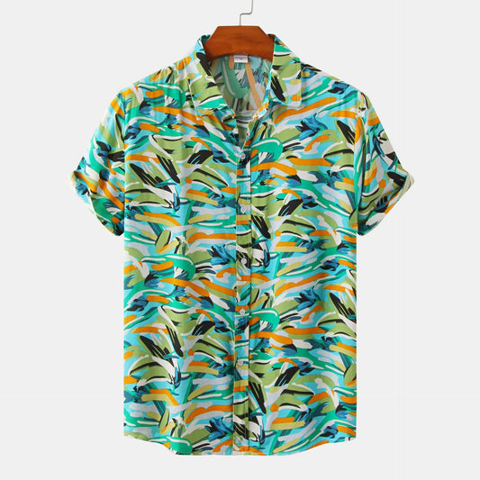 Hawaiian Summer Men's Casual Shirt Social Beach Style Short Sleeve Large Flower Print Chinese Resort Retro Loose Shirt