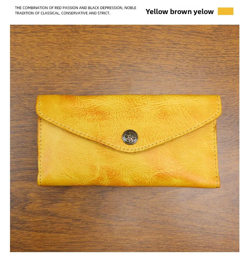 Genuine Leather Retro Men Handmade Wallet Handbag High Quality Phone Pocket Simple Card Bag Big Capacity Male Purses