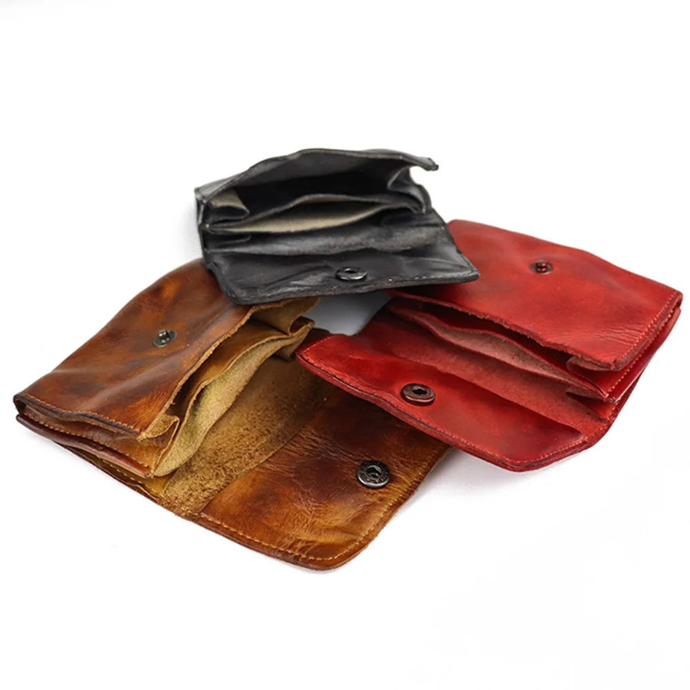 New Simple Men Wallets High Quality Genuine Cow Leather Coin Pocket Retro Handmade Male Purses Card Holder Men's Money Clips