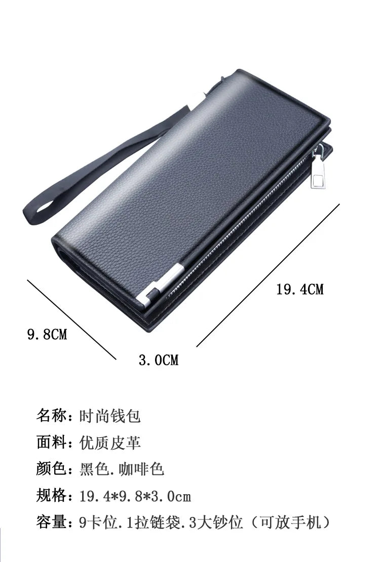 Long Clutch Men PU Material Zipper Hasp Cell Phone Bag Card Holder Coin Pocket Large Capacity Multifunctional Handbag Business