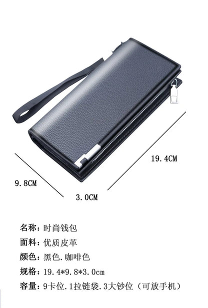 Long Clutch Men PU Material Zipper Hasp Cell Phone Bag Card Holder Coin Pocket Large Capacity Multifunctional Handbag Business