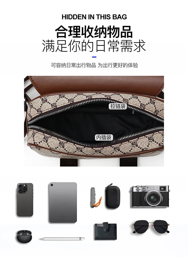 2026 New Design Shoulder Bag Men Crossbody Bag Fashion Business PU Leather Chest Bag Male Mobile Phone Bag Purses Handbags